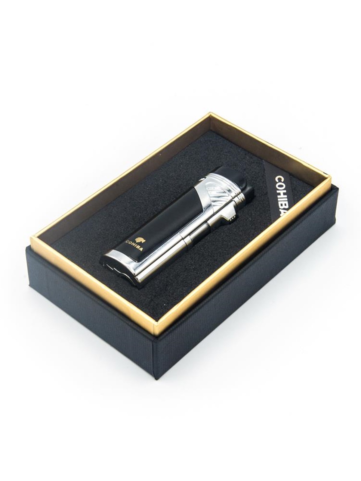 Cohiba 3 Torch Pürmüz Siyah-Gümüş Puro Çakmağı