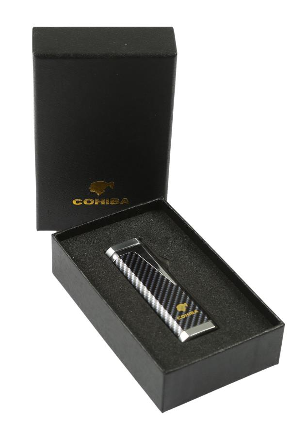 Cohiba 3 Torch Pürmüz Karbon Desenli Gümüş Metal Puro Çakmağı