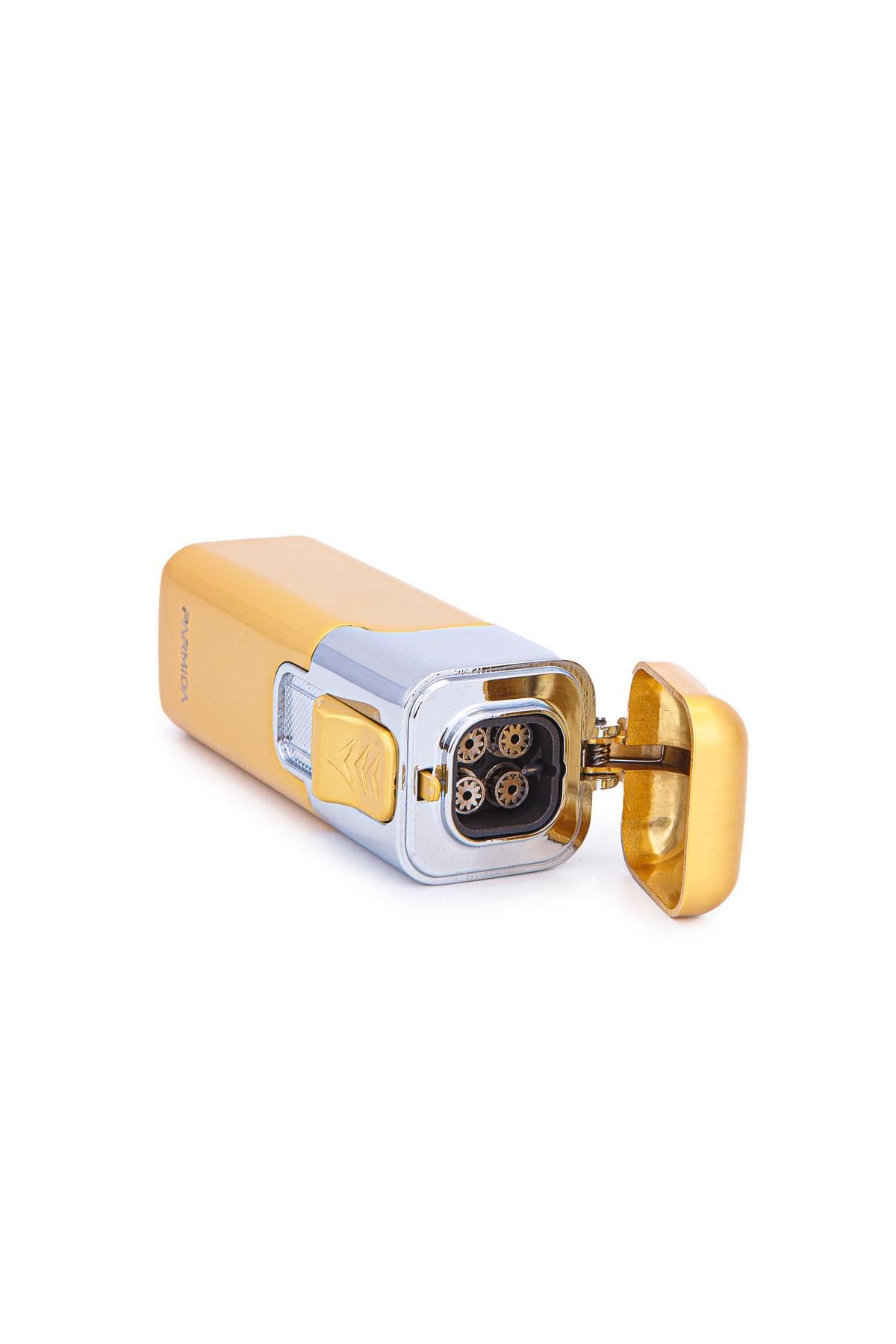 Parmida 4 Torch Sarı-Gümüş Metal Puro Çakmağı