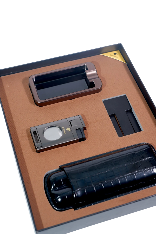 Cohiba Çakmak Küllük Kılıf Sehpa Gunmetal Dörtlü Puro Seti