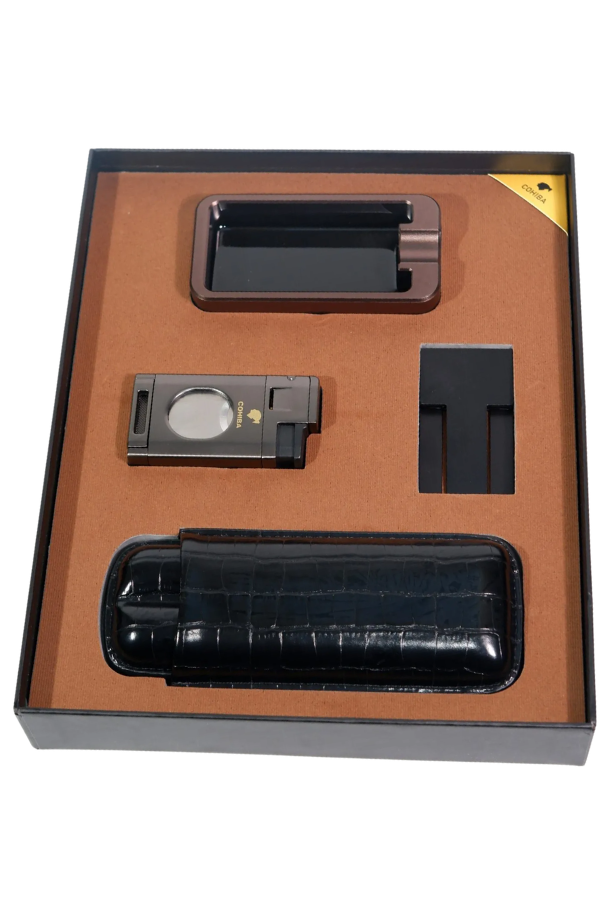 Cohiba Çakmak Küllük Kılıf Sehpa Gunmetal Dörtlü Puro Seti