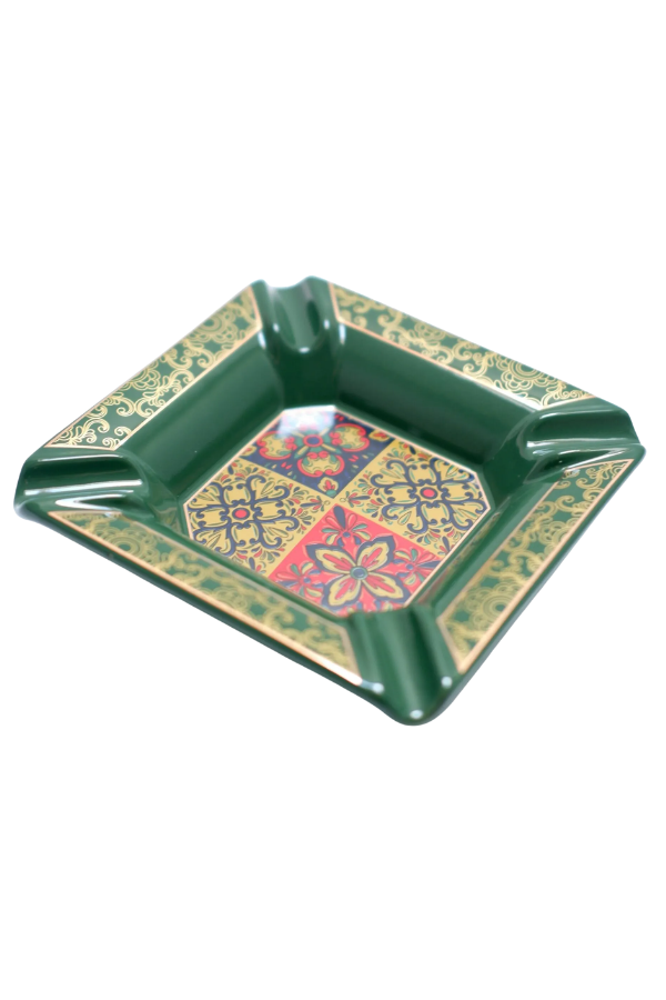 Parmida Dörtlü Yeşil Antik Desenli Dörtlü Porselen Puro Küllüğü