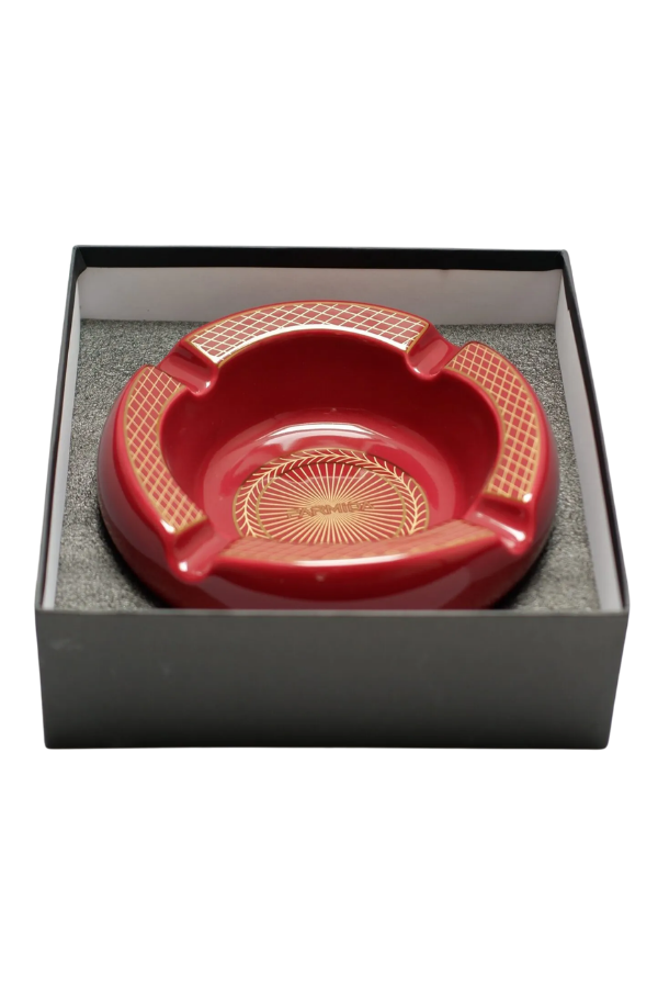 Parmida Kırmızı Gold Desenli Yuvarlak Dörtlü Porselen Puro Küllüğü