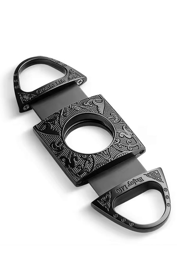 PQ Siyah Metal İşlemeli Baskılı Metal Puro Makası Kesici