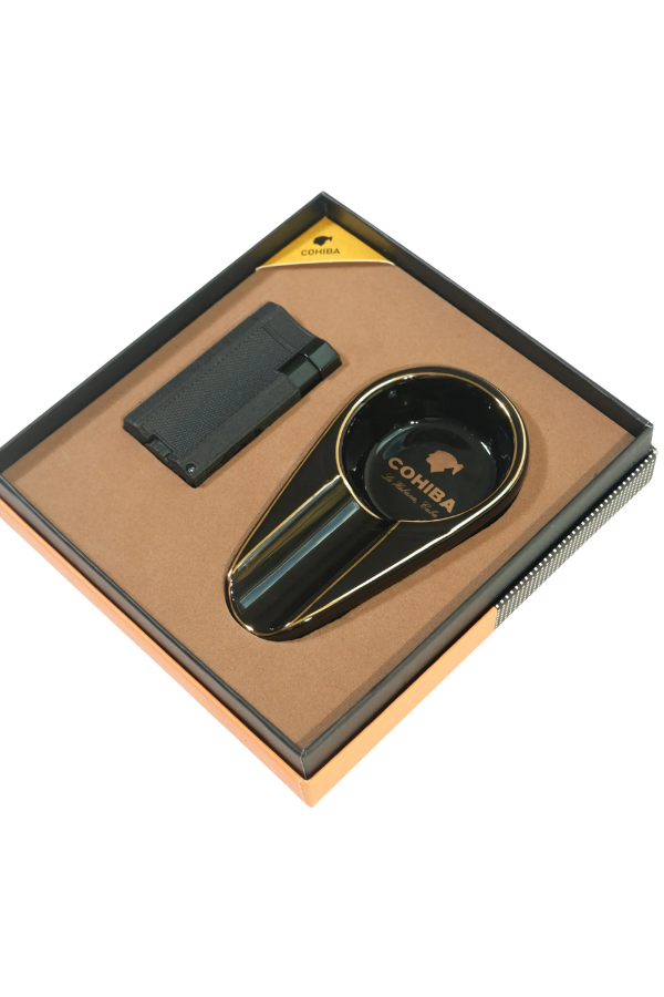 Cohiba Çift Torch Çakmak Porselen Tekli Küllük Siyah İkili Puro Seti