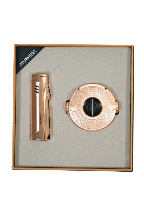 Parmida 3 Torch Bronz Çakmak Bronz V Kesici İkili Puro Seti