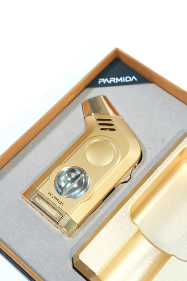 Parmida Gold Tek Torch Masa Tipi Çakmak Tekli Gold Küllük İkili Puro Seti