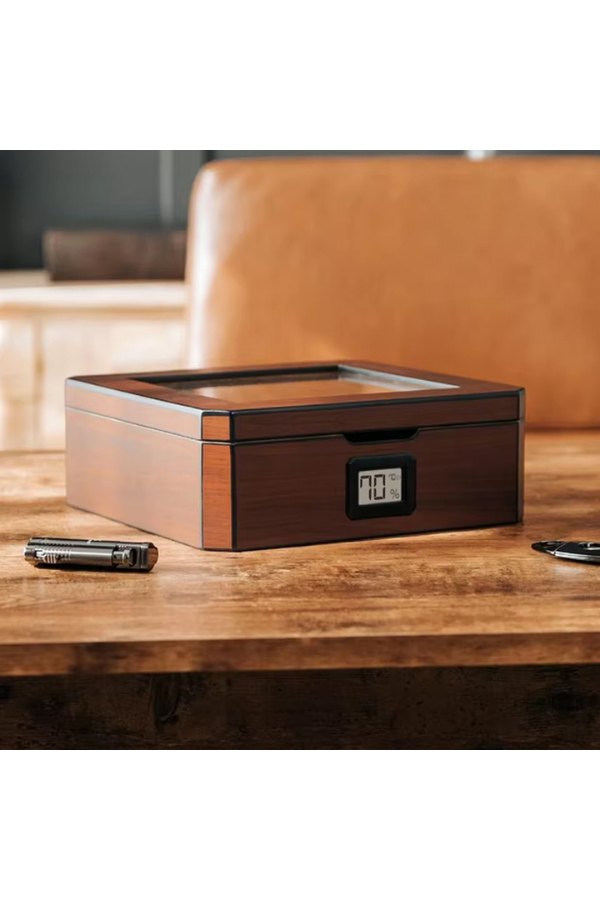 PremiumQuality Ahşap Camlı Sedir Küçük Humidor Puro Kutusu