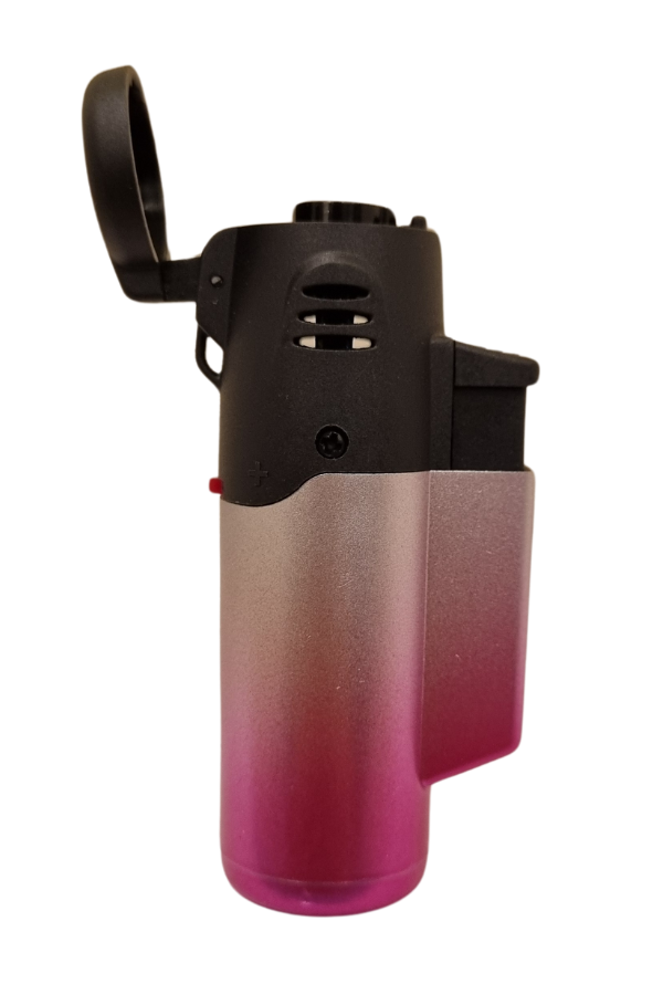 PremiumQuality Gümüş-Pembe Masa Tipi Tek Torch Pürmüz Puro Çakmağı