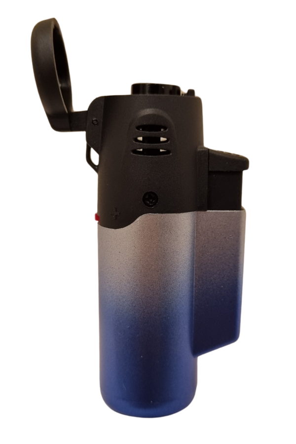 PremiumQuality Mavi-Gümüş Masa Tipi Tek Torch Pürmüz Puro Çakmağı