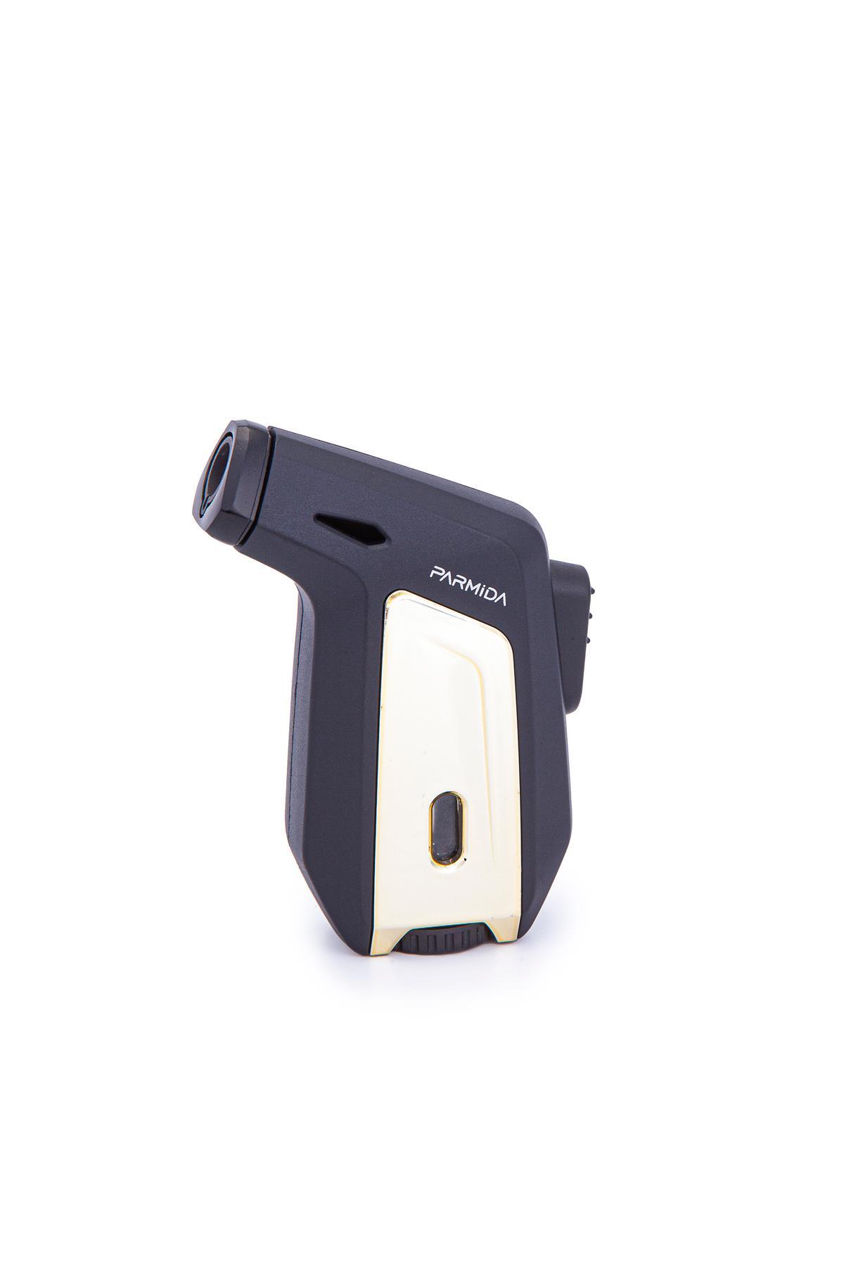 Parmida Tek Torch Pürmüz Mat Siyah-Gold Masa Tipi Puro Çakmağı