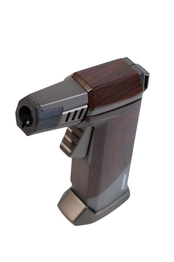 Parmida Tek Torch Pürmüz Ahşap Desenli Gunmetal Masa Tipi Metal Puro Çakmağı