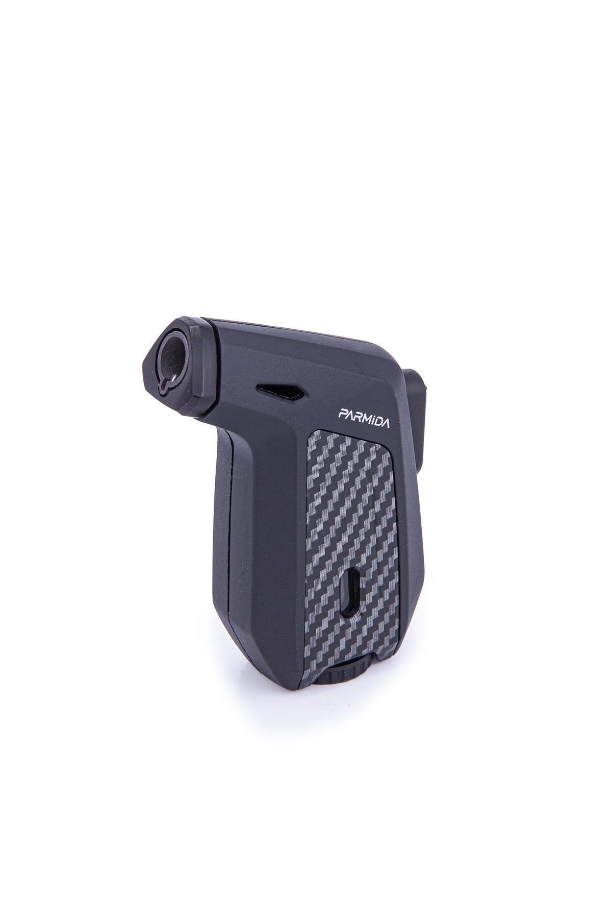 Parmida Tek Torch Pürmüz Karbon Desenli Mat Siyah Masa Tipi Puro Çakmağı