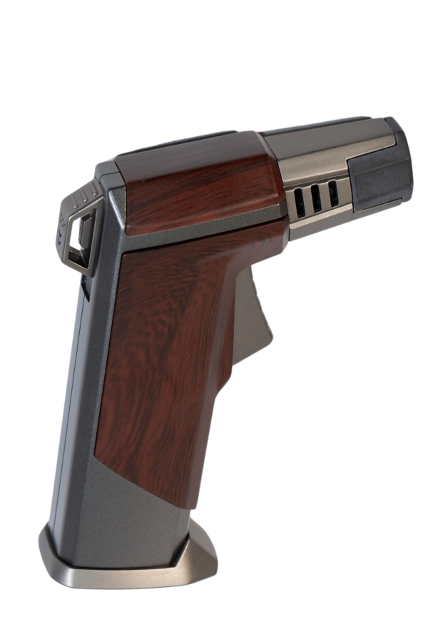 Parmida Tek Torch Pürmüz Ahşap Desenli Gunmetal Masa Tipi Metal Puro Çakmağı