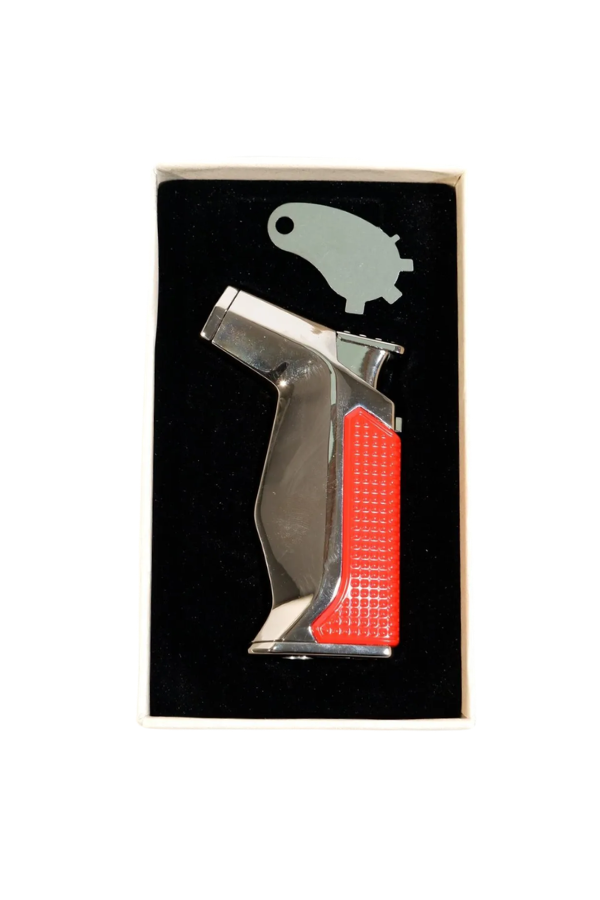 Parmida Tek Torch Pürmüz Gümüş-Kırmızı Masa Tipi Metal Puro Çakmağı