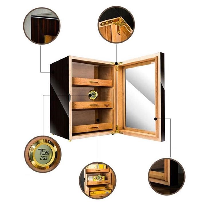 Lubinski Camlı 3 Çekmeceli Humidor Puro Kutusu Maun 100s