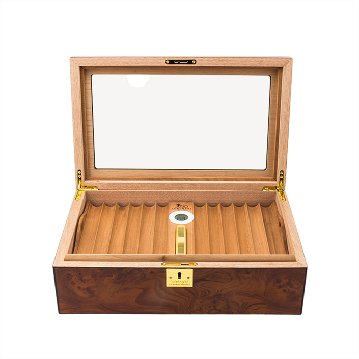 Lubinski Yeni Cedar Camlı Tepsili Puro Kutusu Humidor Kahve 60s
