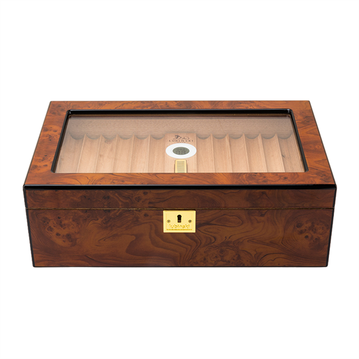 Lubinski Yeni Cedar Camlı Tepsili Puro Kutusu Humidor Kahve 60s