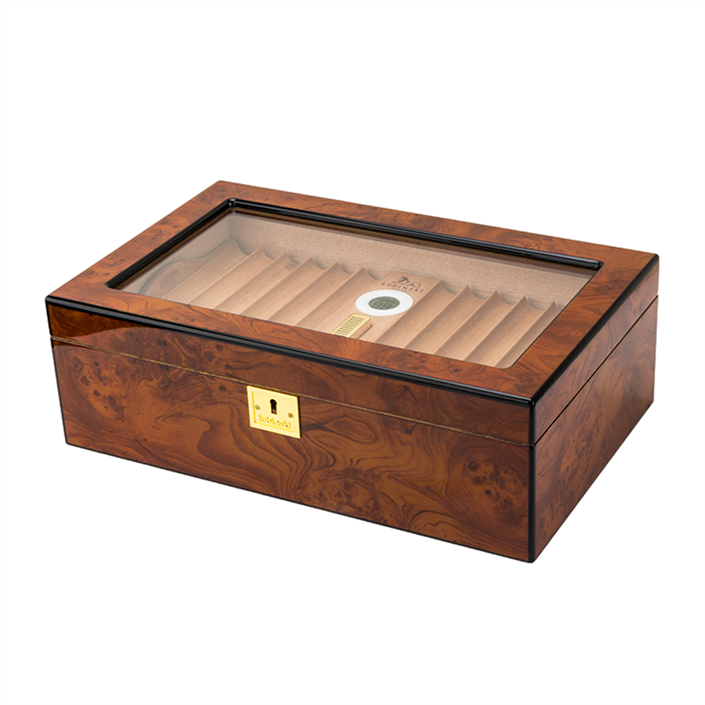 Lubinski Yeni Cedar Camlı Tepsili Puro Kutusu Humidor Kahve 60s