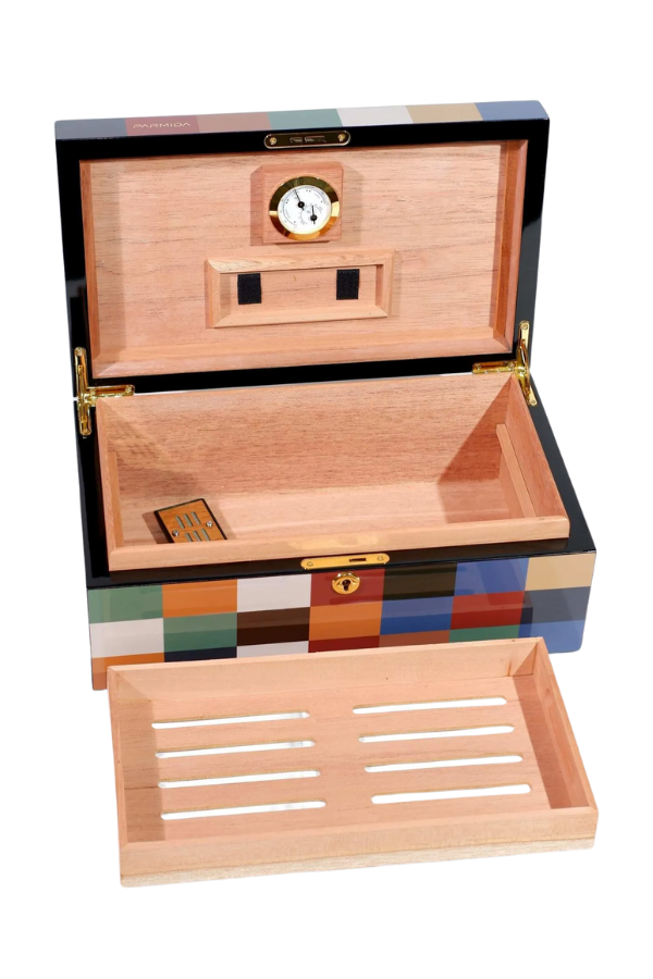 Parmida Dama Desenli Ahşap Sedir Humidor Puro Kutusu