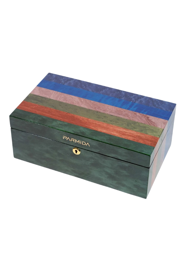 Parmida Çizgi Desenli Ahşap Sedir Humidor Puro Kutusu
