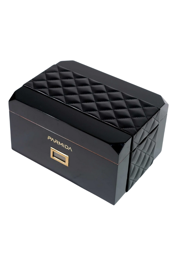 Parmida Siyah Deri Şeritli Çekmeceli Sedir Humidor Puro Kutusu