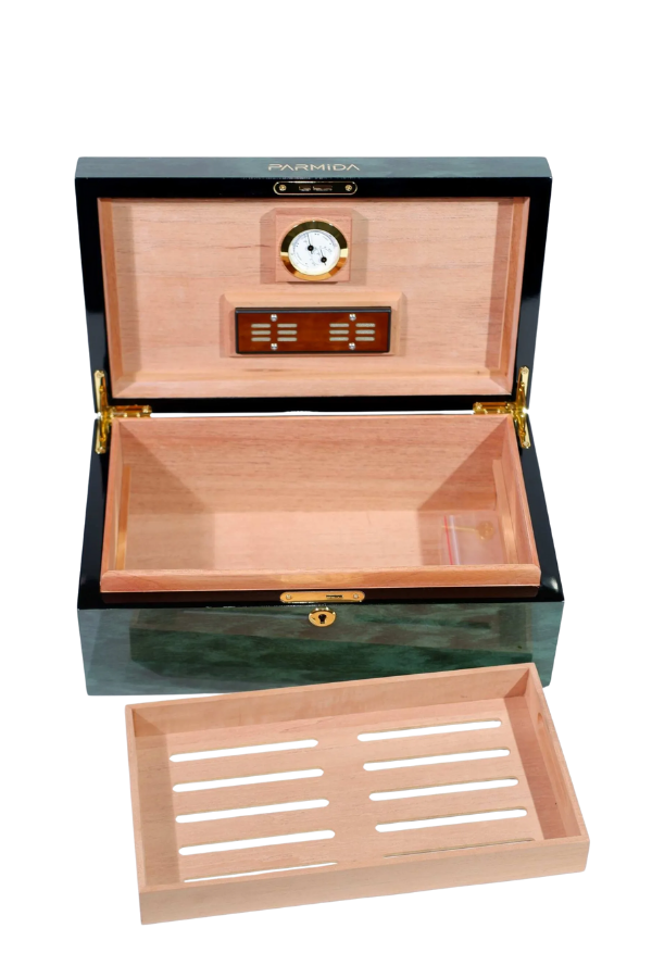 Parmida Çizgi Desenli Ahşap Sedir Humidor Puro Kutusu
