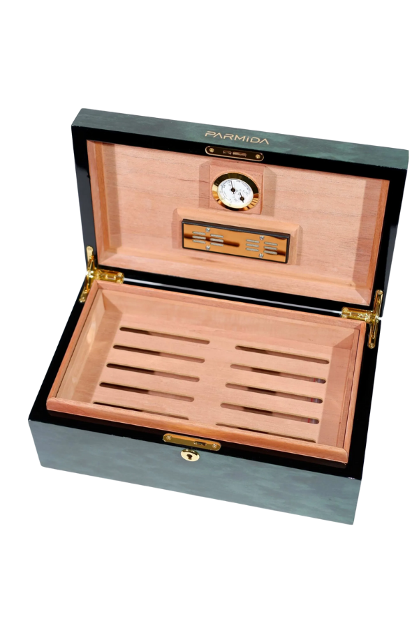 Parmida Çizgi Desenli Ahşap Sedir Humidor Puro Kutusu