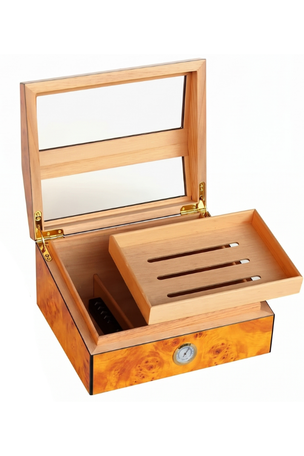 PremiumQuality Barranco Camlı Kahverengi Sedir Humidor Puro Kutusu