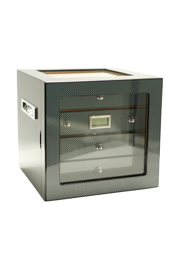 PremiumQuality Recoleta Karbon Desenli Sedir Humidor Puro Kutusu