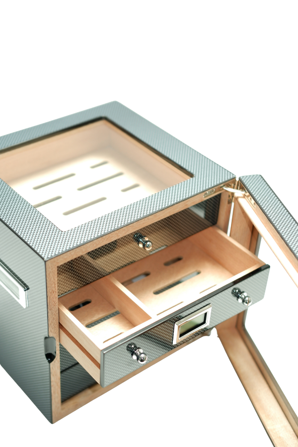 PremiumQuality Recoleta Karbon Desenli Sedir Humidor Puro Kutusu