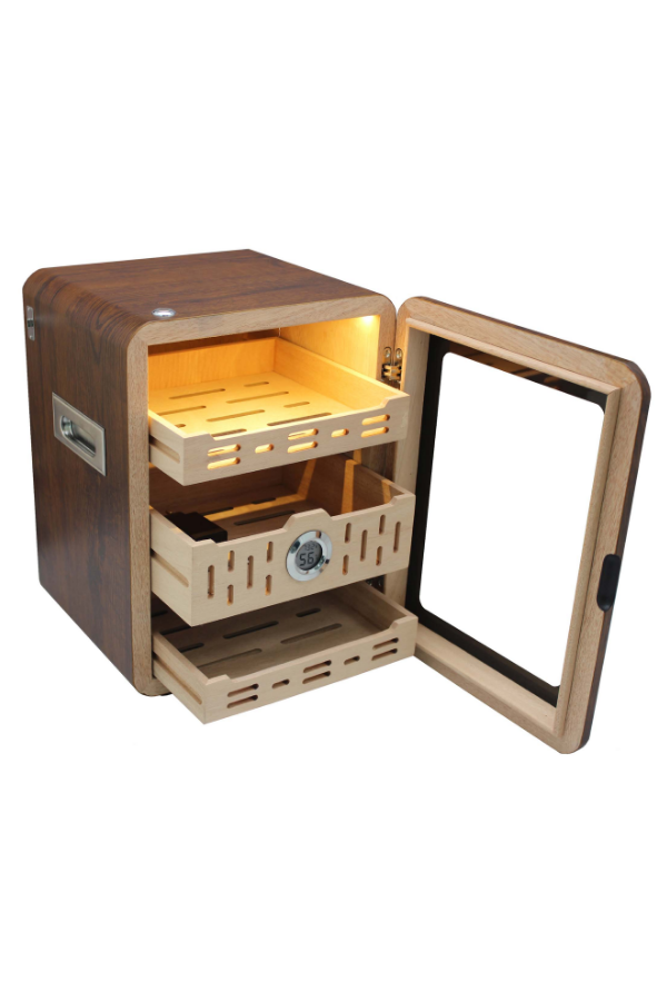 PremiumQuality Las Palmas İçi Ledli Kahverengi Sedir Humidor Puro Kutusu