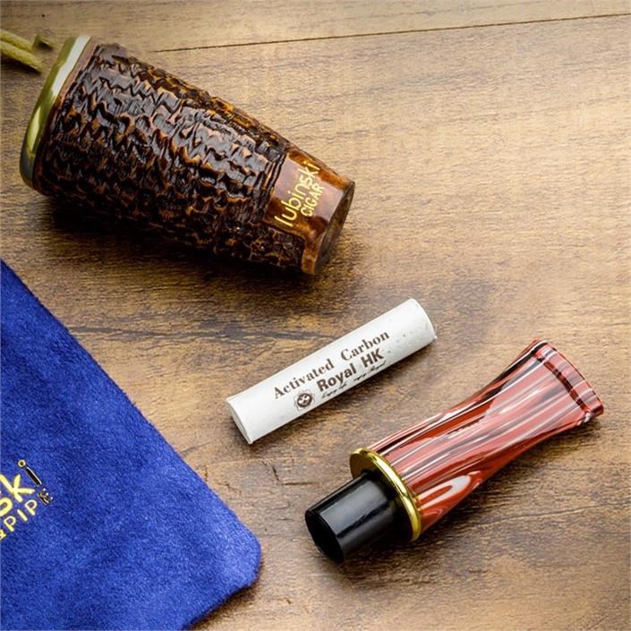 Lubinski 4 Boy Kullanım Briar Puro Ağızlığı 9mm Filtreli Long Carve (38-57 Ring)