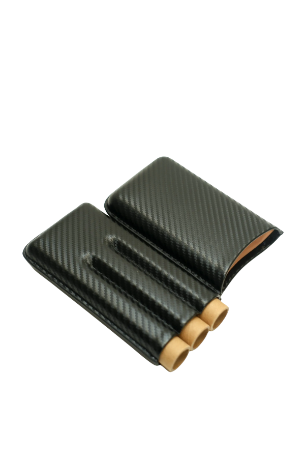 Cohiba Karbon Desenli Üçlü Deri Puro Kılıfı