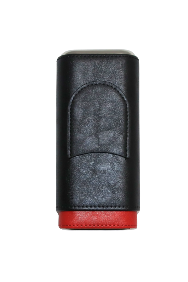 Cohiba Siyah Kırmızı Kesici Bölmeli Üçlü Deri Puro Kılıfı
