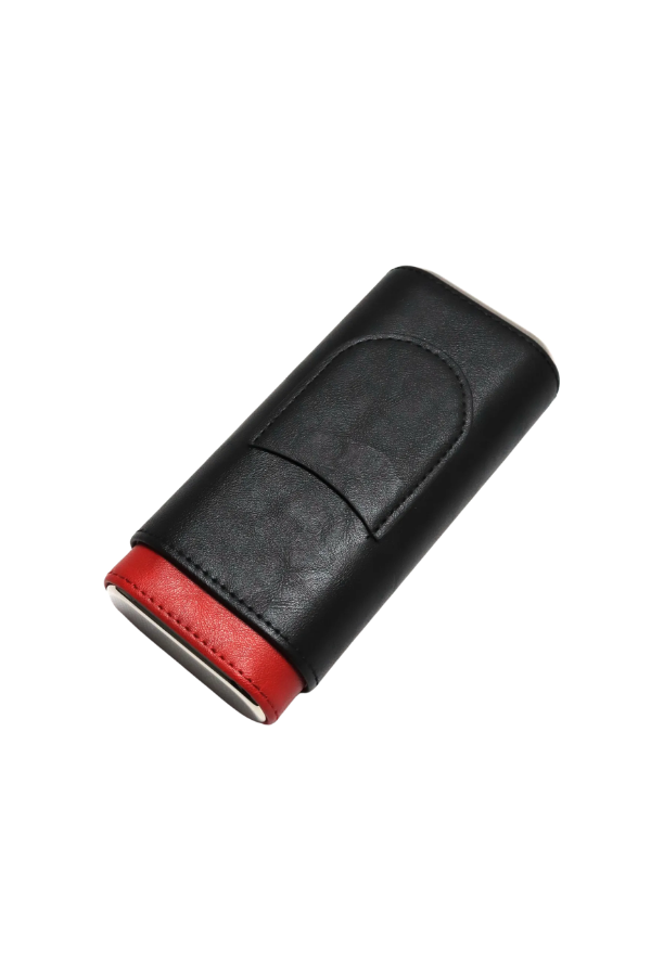 Cohiba Siyah Kırmızı Kesici Bölmeli Üçlü Deri Puro Kılıfı