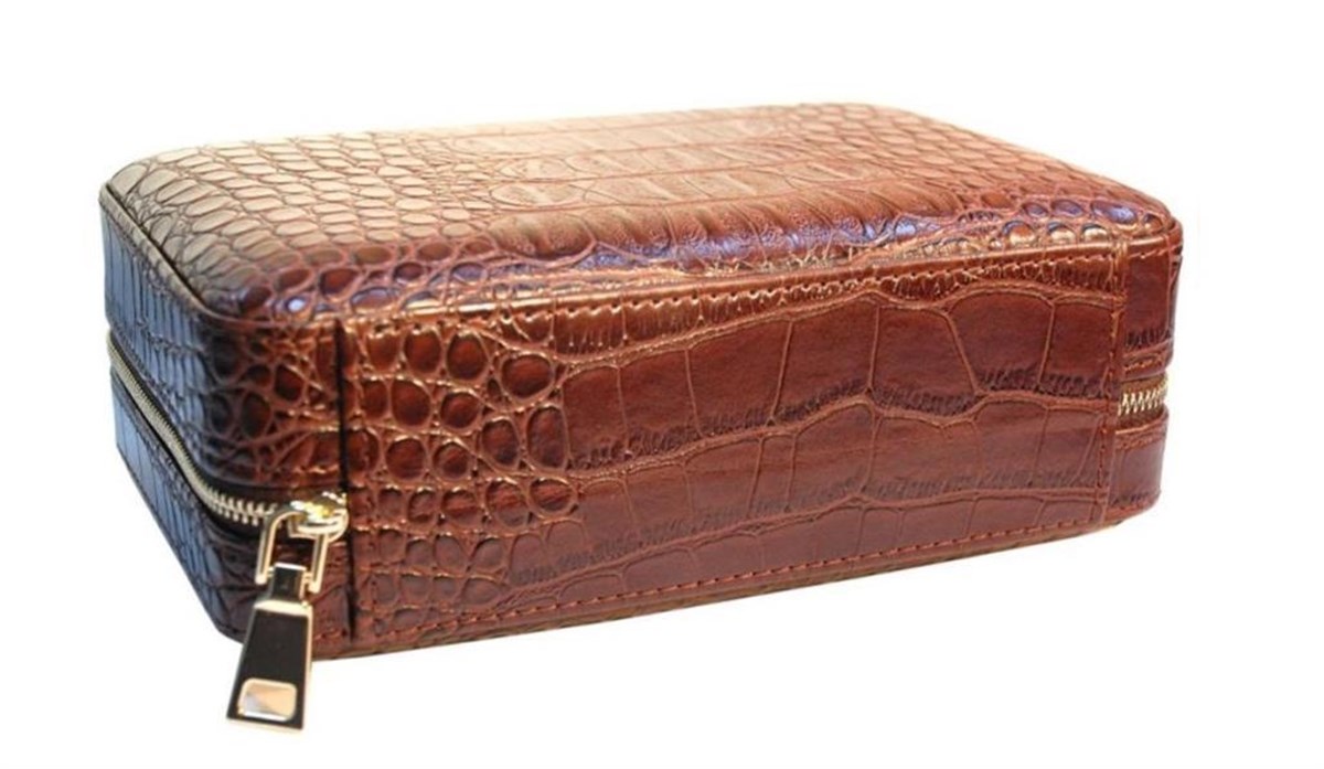 Cohiba Yılan Desenli Kahverengi Deri Puro Taşıma Çantası