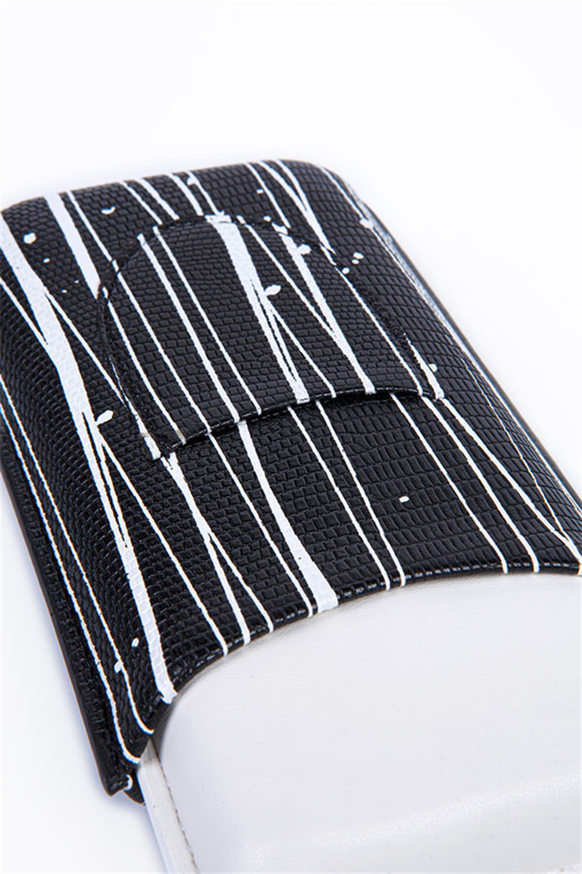 PQ Siyah-Beyaz Çizgili Deri Puro Kılıfı