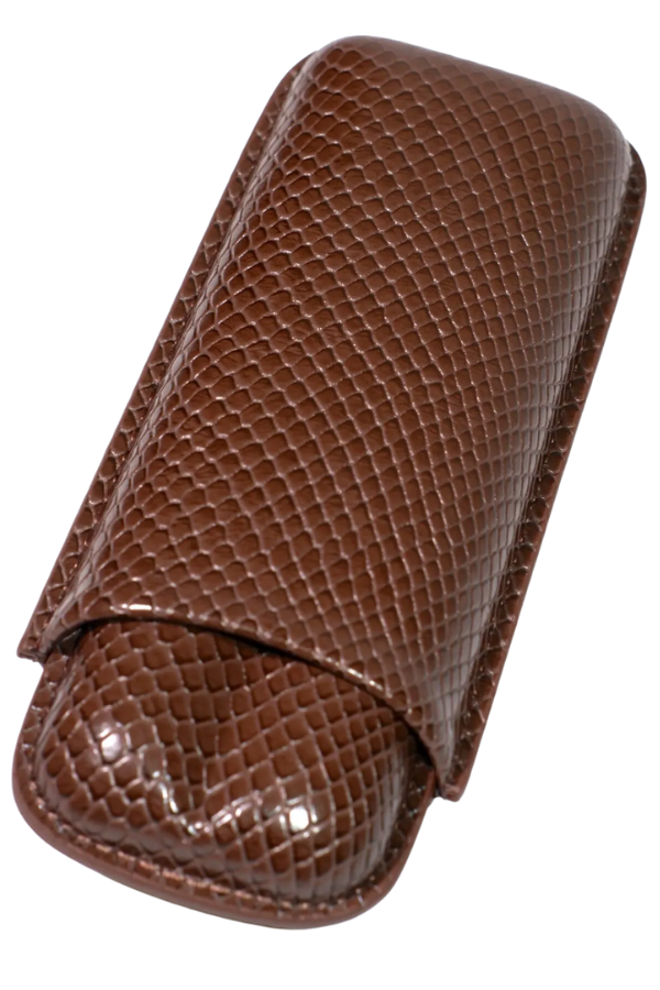 PremiumQuality Timsah Desenli Kahverengi İkili Puro Kılıfı