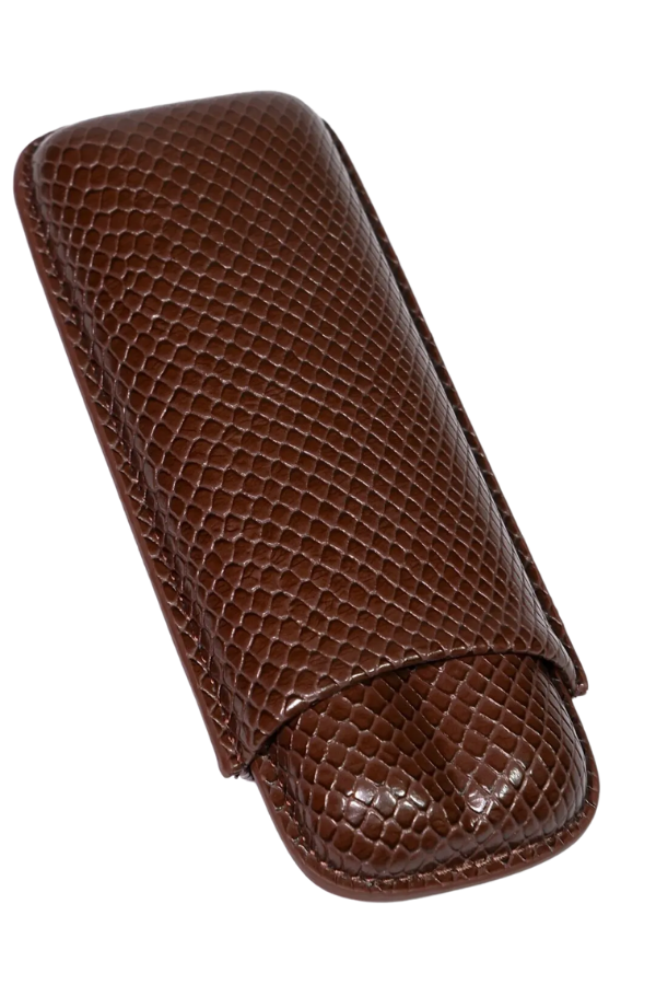 PremiumQuality Timsah Desenli Kahverengi İkili Puro Kılıfı