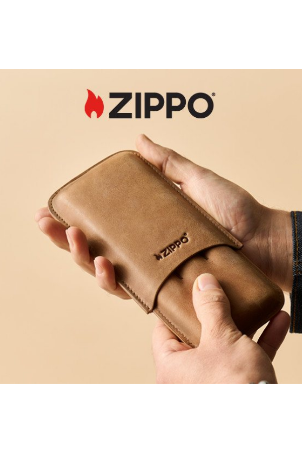 Zippo Açık Kahverengi Üçlü Deri Puro Kılıfı
