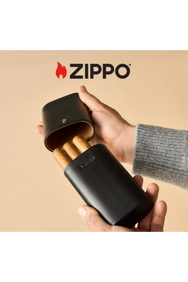 Zippo Siyah İçi Sedir Üçlü Deri Puro Kılıfı
