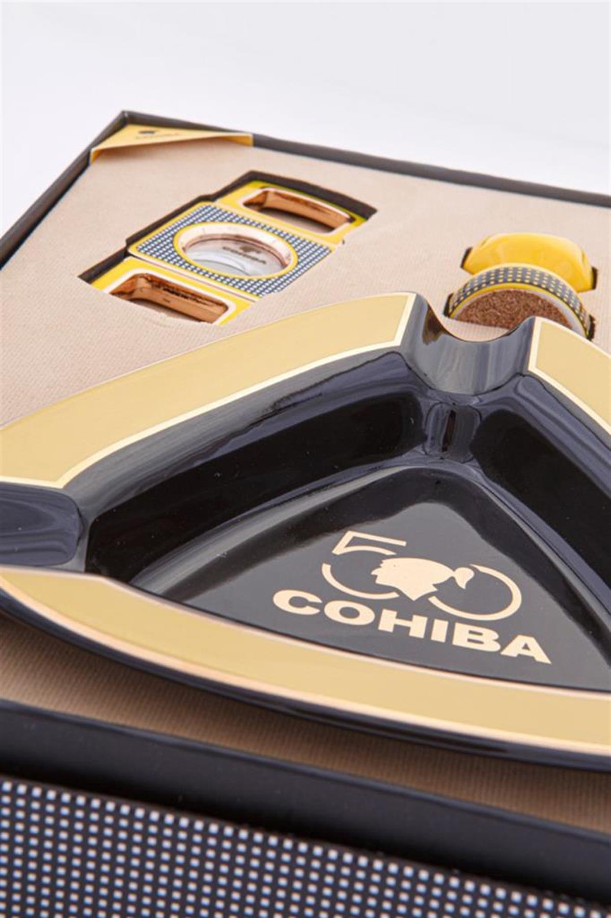 Cohiba Sarı Çakmak Kesici Küllük Sehpa Dörtlü Puro Seti