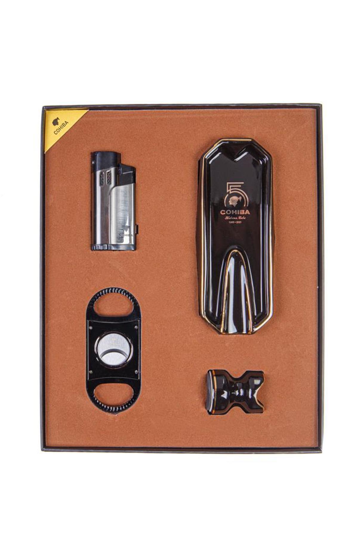 Cohiba Çakmak Kesici Küllük Sehpa Dörtlü Puro Seti