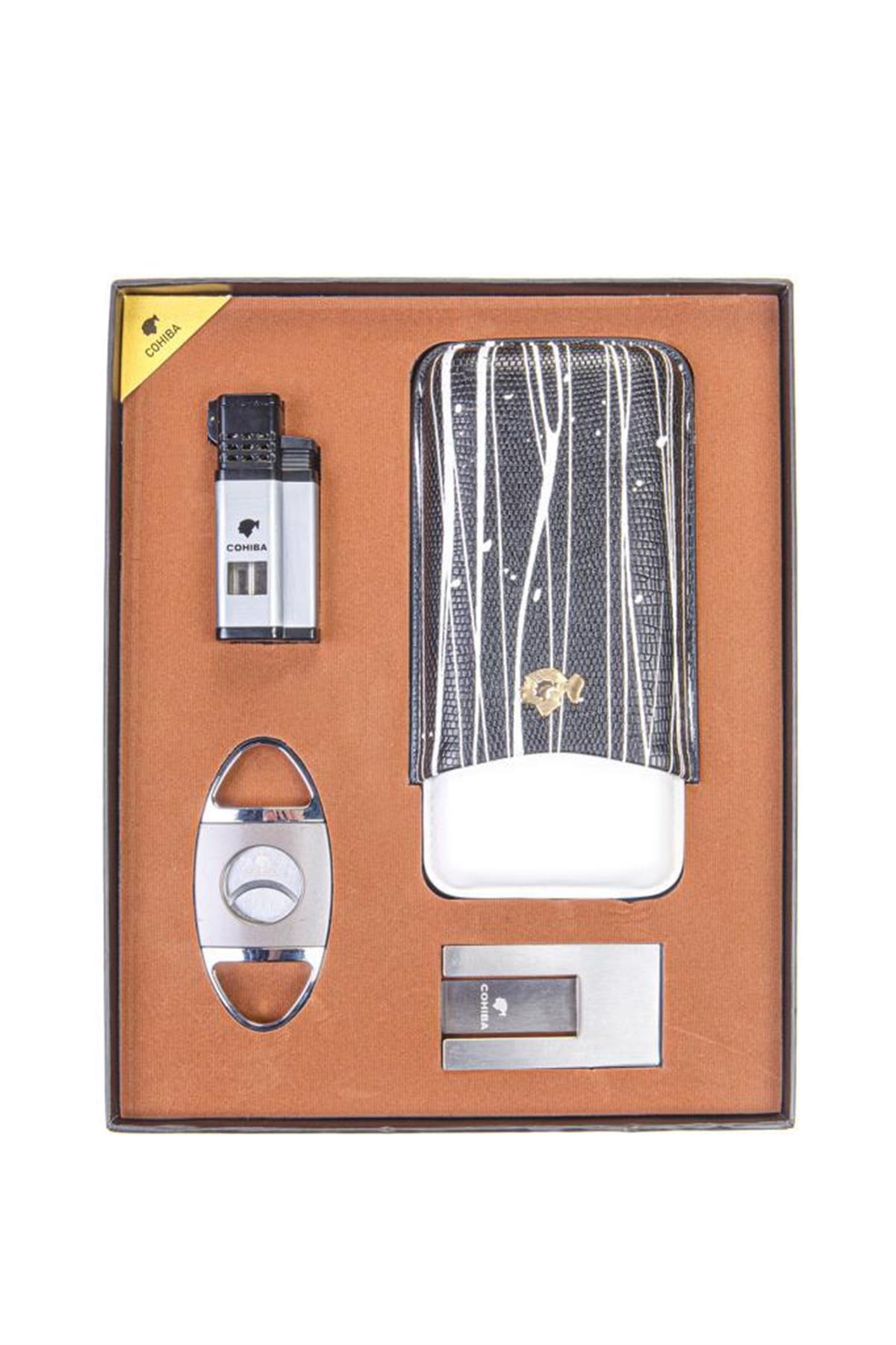 Cohiba Çakmak Kesici Kılıf Sehpa Dörtlü Puro Seti