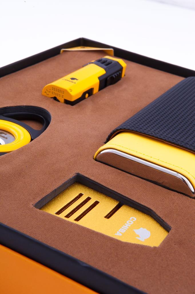 Cohiba Çakmak Kesici Puro Tutucu Masa Kılıf Dörtlü Sarı Puro Seti