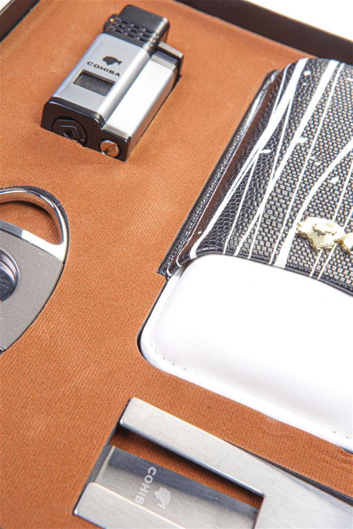 Cohiba Çakmak Kesici Kılıf Sehpa Dörtlü Puro Seti