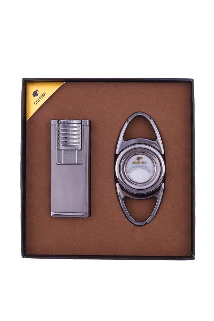 Cohiba Çift Torch Çakmak Kesici İkili Gunmetal Puro Seti