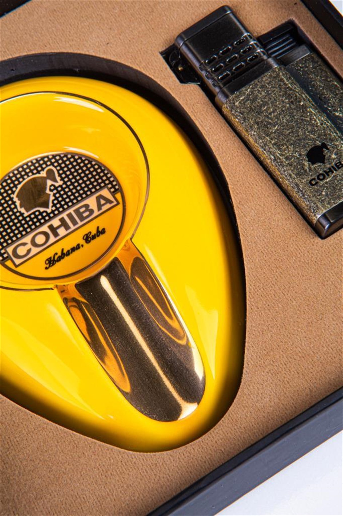 Cohiba İkili Çakmak Küllük Sarı Puro Set