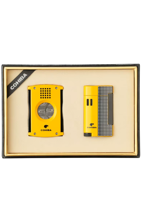 Cohiba Limitli Seri Kesici Çakmak İkili Sarı Puro Seti